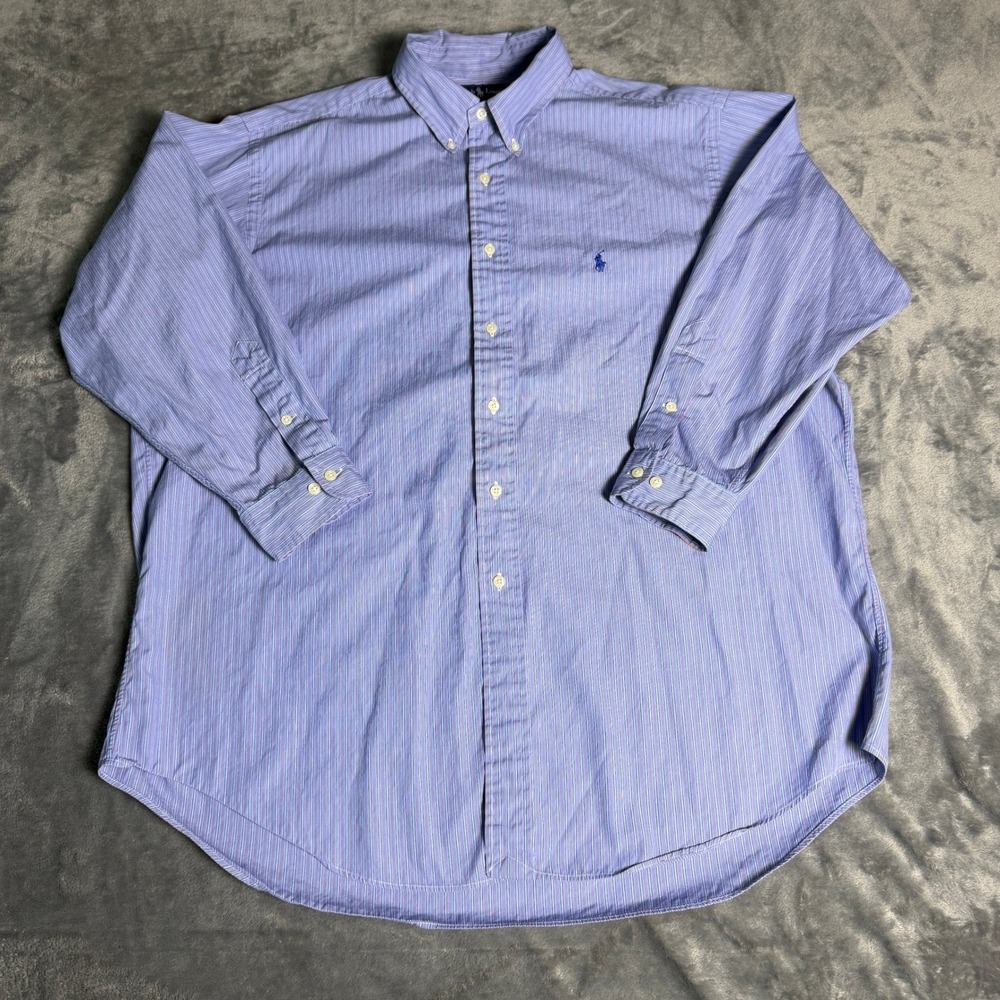 Ralph Lauren Mens Classic Pony Striped Button Down Shirt Blue Orange 17.5 32/33